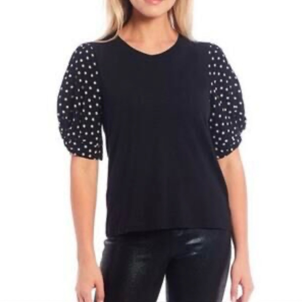 SANCTUARY 100% Cotton Polka Dot Puff Sleeve Top